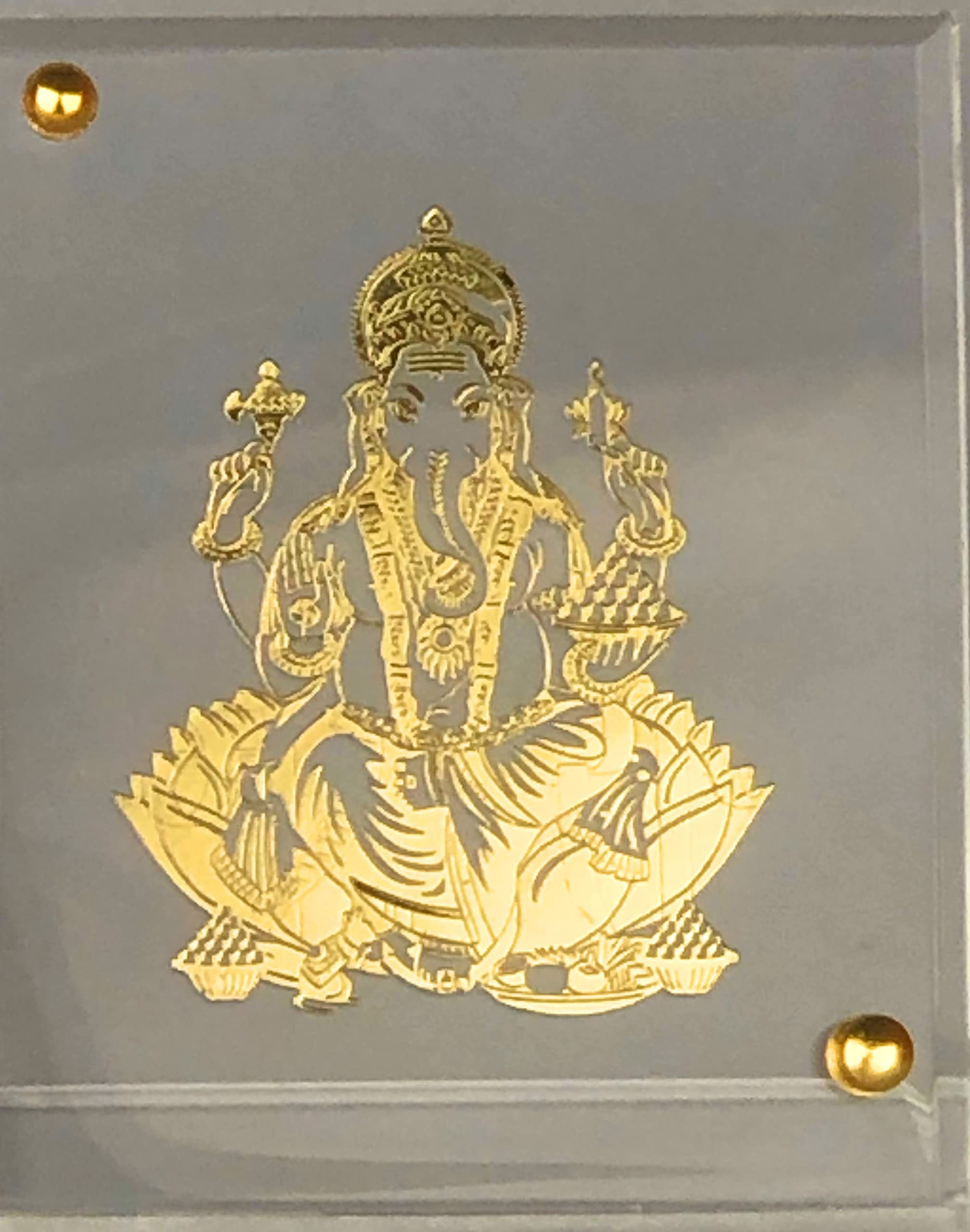 Shree Kreations Gold Plated Ganesh Ji Frame For Tabletop & Car Dashboard Showpiece On Acrylic Stand For Home, Puja Room & Office